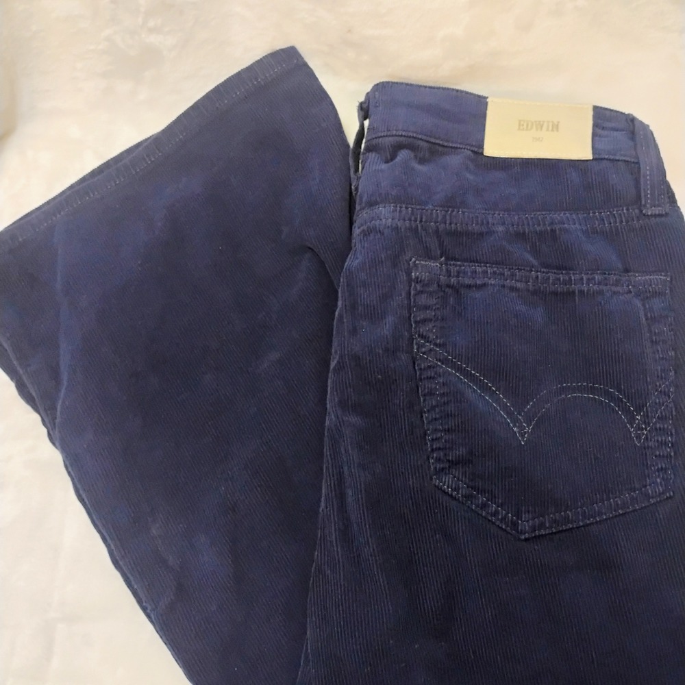 Edwin Navy Blue Corduroy Flare Leg Jeans Pants Womens 26 Organic Cotton USA P